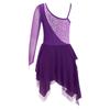 Kids Girls Stylish Dance Dress Single Long Sleeve Mesh Irregular Hem Contrast Color Skating Leotard Dress