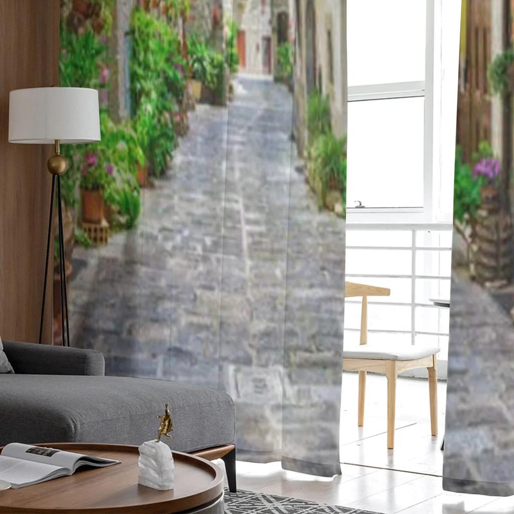 Italian Town Street Sheer Curtains for Living Room Transparent Tulle Window Treatments Bedroom Kitchen Home Decor Veil Drapes