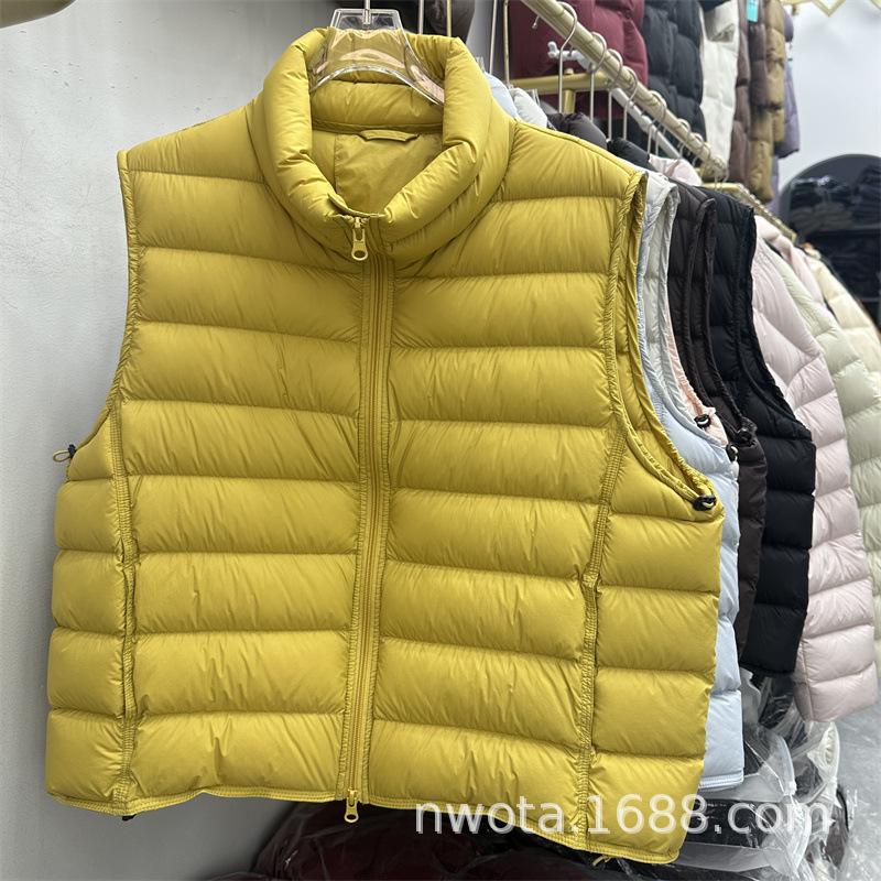 Extended nine-grid ribs down vest women's short autumn and winter new loose and versatile white duck down vest tide