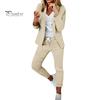 2 шт./комплект женский деловой пиджак брюки комплект с длинными рукавами приталенный кардиган с лацканами средней длины куртка эластичный пояс узкие брюки формальный деловой дорожный