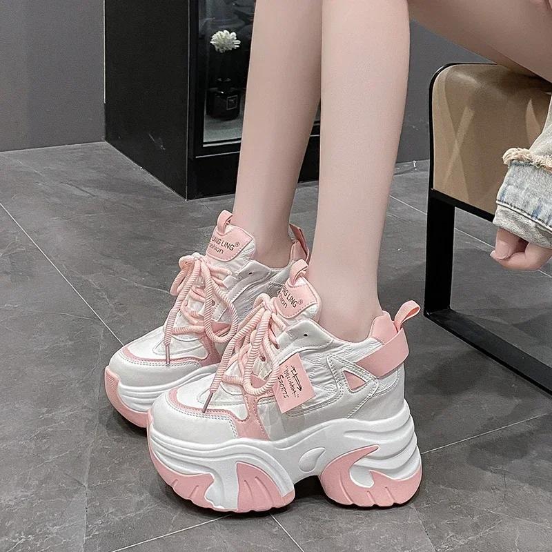 Модные кроссовки на высокой платформе Женские 2025 Толстая подошва Спортивные Женские Кроссовки Вулканизированная обувь Женские Массивные кроссовки Zapatillas Mujer 10 см