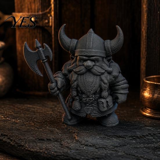 3D Printed Viking Figurine Dwarf Warrior Statue, Barbarian Figurine, Horned Nordic Mythology Ornament Helmet Desk Decor for Home Office, Collectible