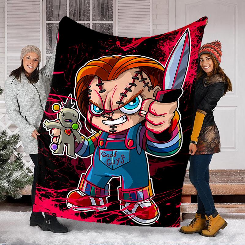 1pc Chucky2 Theme Blanket - Digital Print, Polyester, Cozy for All Seasons, Perfect for Outdoor, Camping, and Travel