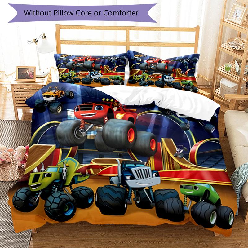 3pcs Blaze and the Monster Machines Design Cover Set - HD Printed Bedding with 1 Cover and 2 Pillowcases - Perfect for Home and Dorm Decor