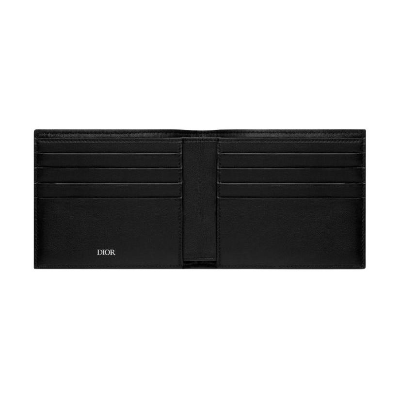 Dior Embroidered Monogram Leather Lined Short Double Fold Fabric Wallet Unisex Wallet Beige Black 2OBBH027YSE-H05E