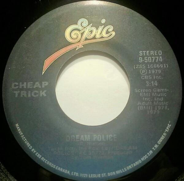 7-дюймовая пластинка CHEAP TRICK Dream Police Heaven Tonight 950774 Epic 1979 Канада Рок Б/у