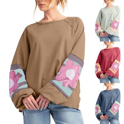 Женская повседневная толстовка с круглым вырезом, свободная, с цветными блоками, с длинными рукавами и спущенными плечами, модная толстовка