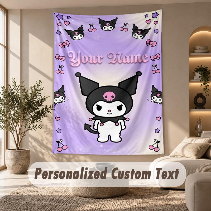 Tapestry Custom Name Text, Wall Hanging Tapestry Home Room DecorKuromi