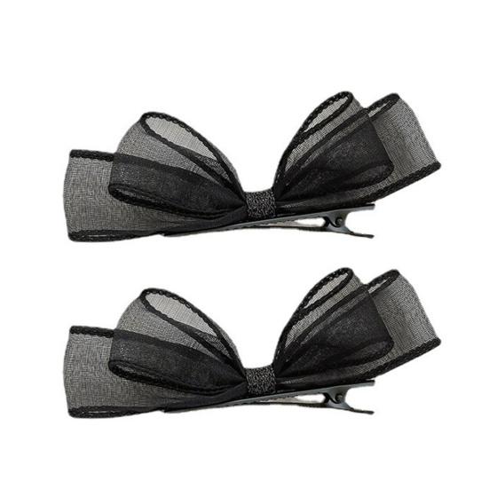 2Pcs Women Hairpins Two-layer Mesh Bow Anti-slip Photo Prop Lightweight Princess Style Reusable Party Hair Decoration Tool