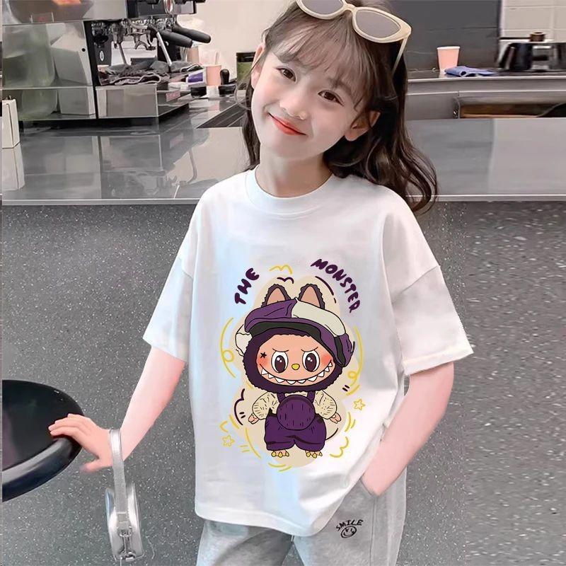 Летняя мультяшная футболка labubut, футболка с коротким рукавом для девочек