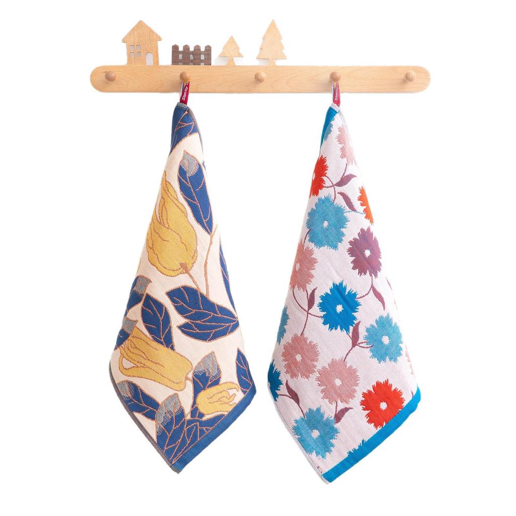 2-Pack Enlarged Cartoon Cotton Gauze Towel - 4-Layer, Soft, Lint-Free, with Hanging Loop for Babies, Kids, Kindergarten.