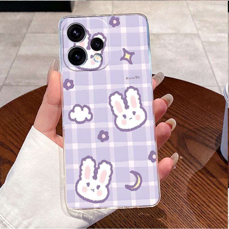 Чехол для Oppo Reno 15C 5G PMD110 Прозрачный Роскошный Милый Кролик с Сердечками Забавный Рисунок Мягкий Силиконовый Чехол из ТПУ для Oppo Reno15C 5G