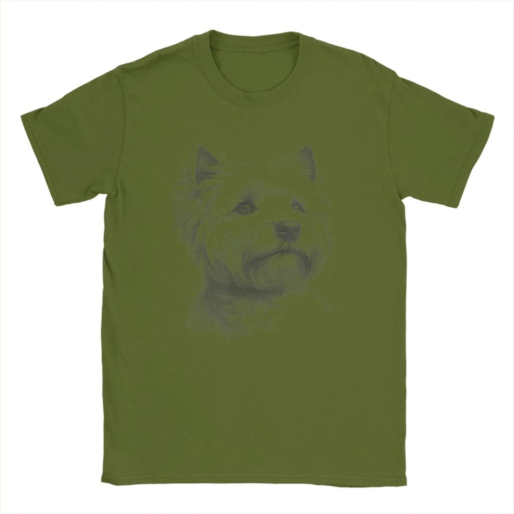 West Highland Terrier Drawing Westie Face T Shirts Unisex Pure Cotton Crewneck Oversize Clothes Short Sleeve Tops