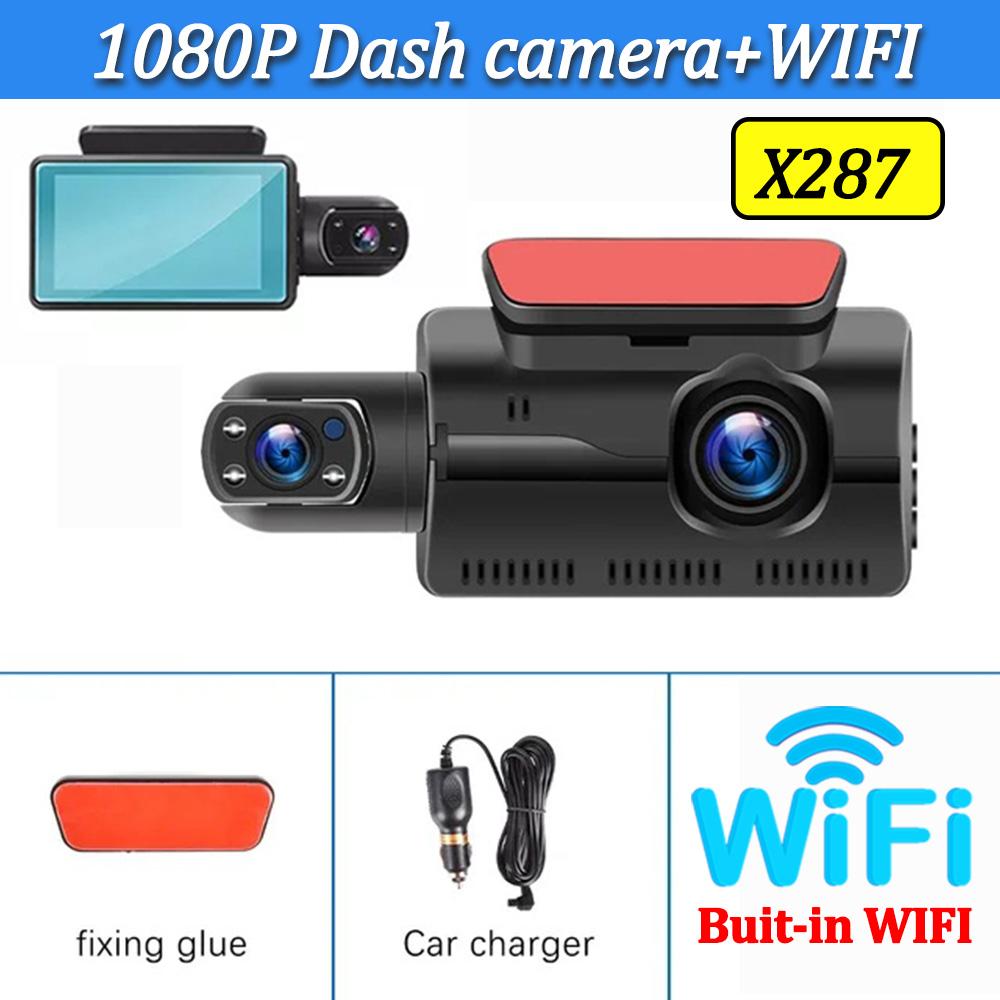 WIFI APP Автомобильный видеорегистратор Камера 1080P Видеорегистратор Передняя и внутренняя камера для автомобиля Двойной объектив HD Циклическая запись Видеорегистратор Черный ящик