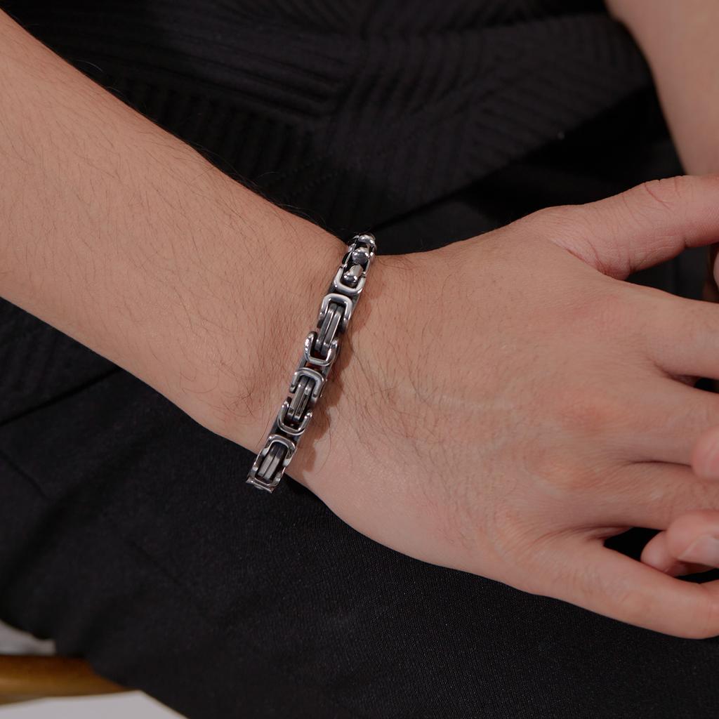 Ретро-старинные титановые стальные ювелирные изделия персонализированный браслет из нержавеющей стали с квадратной цепочкой из жемчуга для мужчин