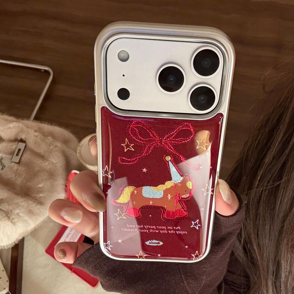 Позолоченный чехол для мобильного телефона Pony iPhone17promax 13 Праздничный красный 16 Apple 17 и другие модели