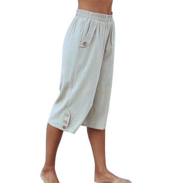 Новые сексуальные однотонные спортивные повседневные укороченные брюки на лето, свободные женские брюки из хлопка и льна