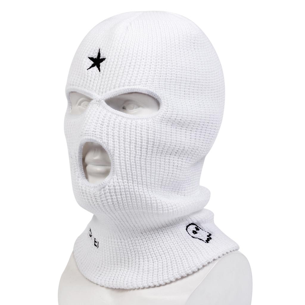 SEVEN Ghost Embroidery Masked Hats Protection Ear Warm Thick Knitted Hat Windproof Beanies for Outdoor Riding and Snow Activitie