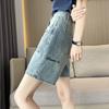 Embroidered Denim Shorts Women's Summer High Waisted A-line Slimming Retro Mid Length Straight Leg Loose Five Quarter Pants