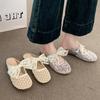 Baotou Half Slippers Women's Outer Wear 2025 Spring and Summer New Low-heeled Lace Bow Mary Jane Cool Slippers