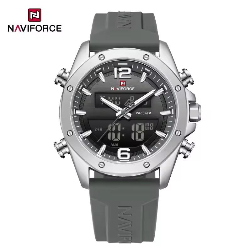 NAVIFORCE Dual Display Men's Quartz Watch Luxury Alarm Clock Stopwatch Fashion Chronograph Luminous Waterproof Bracelet 9264