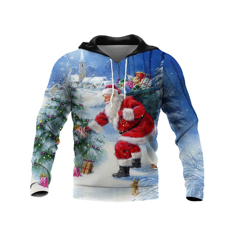 Мода 3D Счастливого Рождества Рождество Новые толстовки и свитшоты Детские свитера Санта-Клауса Унисекс Зимние Harajuku с капюшоном Толстовки с капюшоном