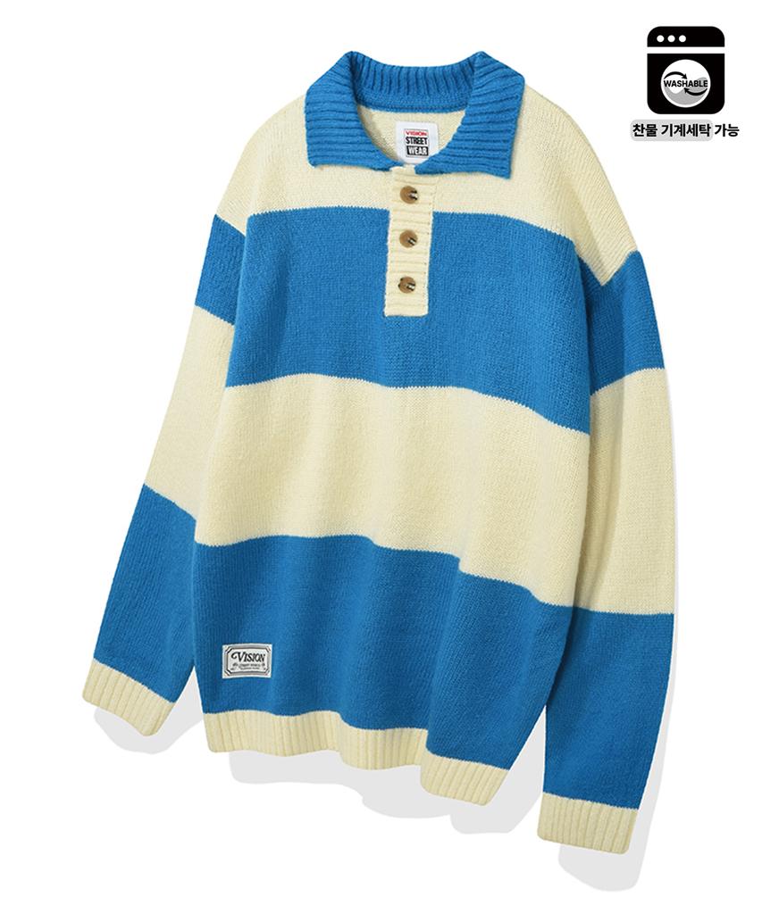 VISION STREETWEAR Vsw Washable Stripe Polo Knit Blue