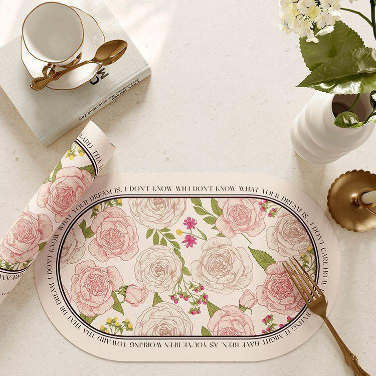 Роскошный розовый водонепроницаемый кожаный коврик для столовых приборов - изолированный коврик для стола - маслостойкий коврик для тарелок