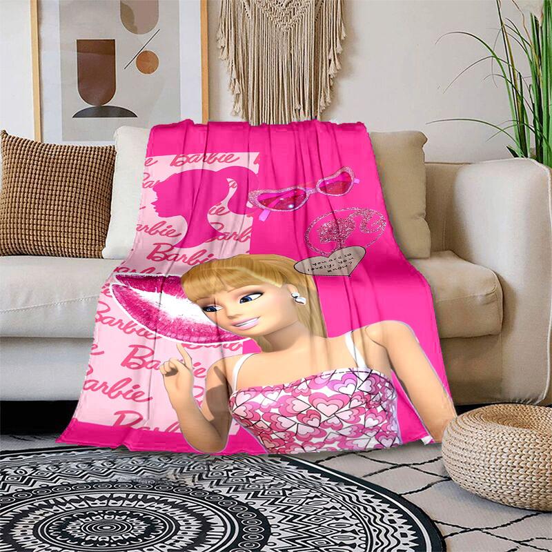 1 шт. Платье Barbie с принтом в виде сердечек, Мультяшное одеяло, Портативное покрывало для путешествий и кемпинга, Уютное одеяло для всех сезонов, Идеальный подарок