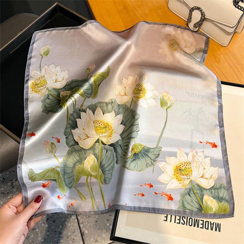 100% Silk Scarf Plum Blossom Pattern Square Scarves for Women Wrap Kerchief Mulberry Silk Bandana Fashion Luxury Headband Hijab