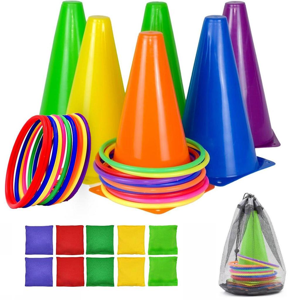 Carnival Bean Bag Toss Set with Ring Toss and Logo Bucket for Sensory Integration Training