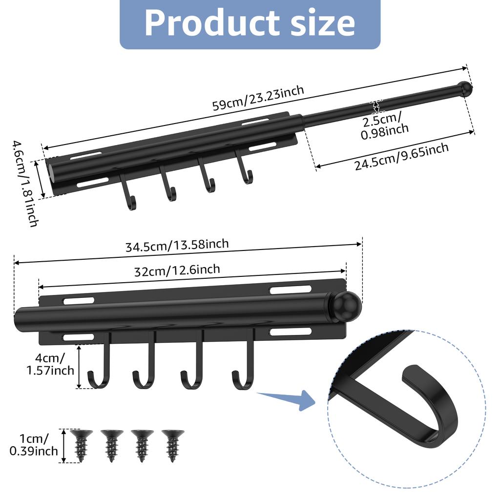 Выдвижная вешалка-штанга для гардероба, выдвижная рейка для одежды в шкафу с 4 крючками, выдвижная штанга-вешалка для гардероба