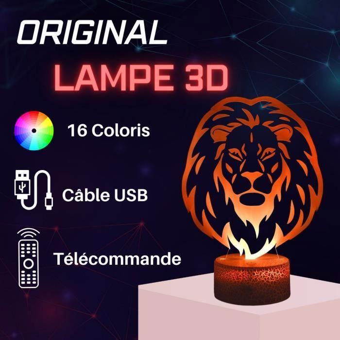 3D LED лампа - Сделано во Франции - Лев - Многоцветная - Сенсорная - Пульт дистанционного управления в комплекте