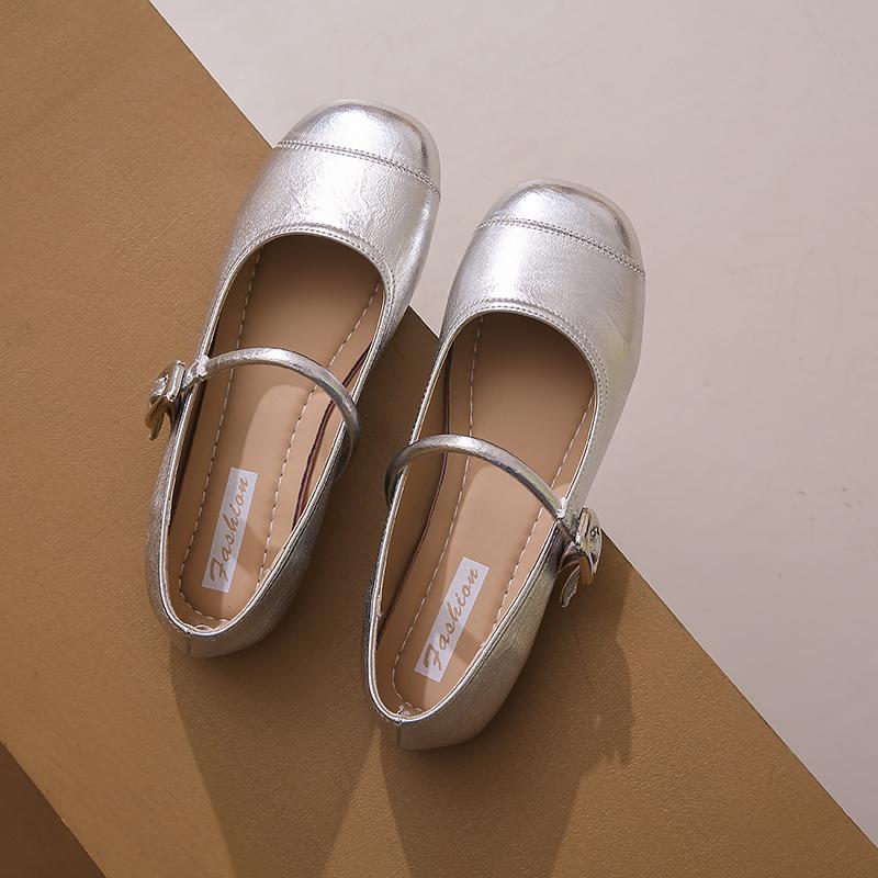 Silver Mouth Temperament Mary Jane Shoes Women 2024 New Lightweight Spring and Summer Small Leather Shoes Single Shoes