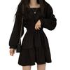 DAYCLOSET Мини Длинное Сверху с Пышными рукавами топ1678 Платье, Рукава, До колена, А-силуэта, Многоярусное, Расклешенное, Рукава, Средний вес, Весна/Осень, (М, Черный)