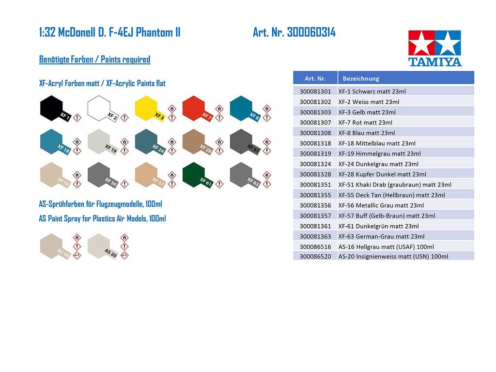 Tamiya Пластиковая модель самолета Air Force Phantom II 60314 1/32 № 14 Самооборона F-4EJ