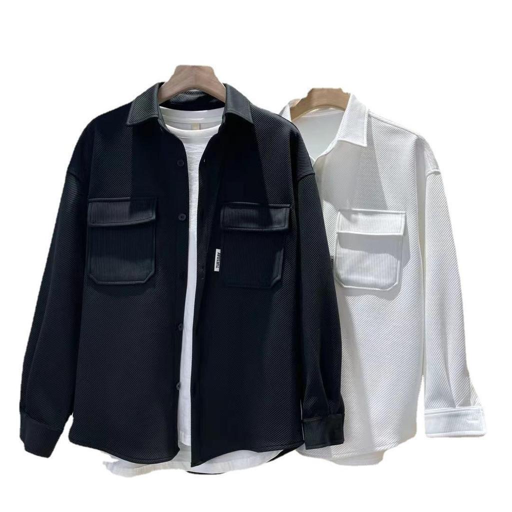 Мужской модный вязаный пиджак с лацканами - Повседневная рубашка свободного кроя для осени