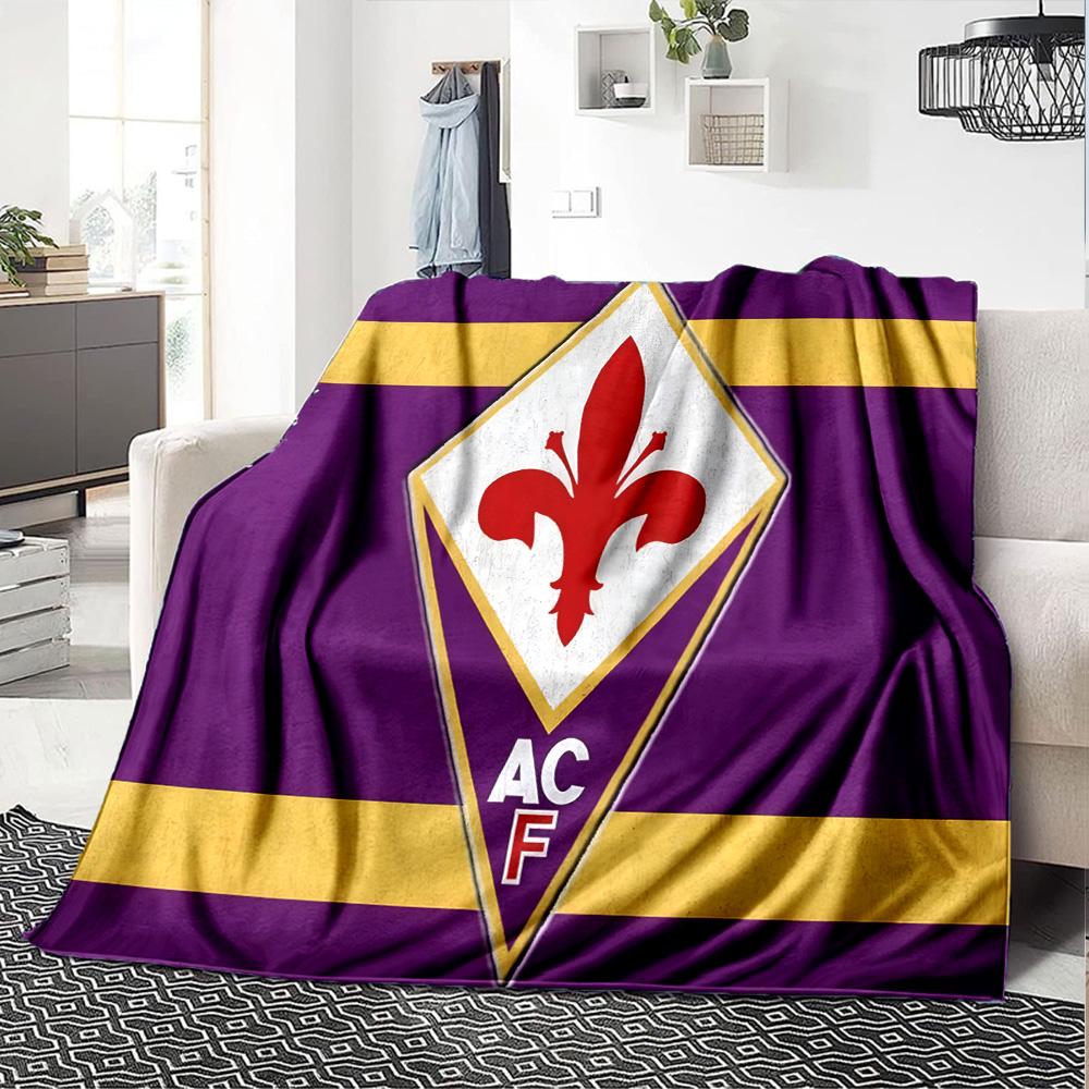 Fiorentina Football Crest Flannel Blanket, Soft Polyester, Modern Design, All-Season for Camping, Travel, Gifts for holidays or birthdays