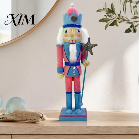 Vintage Style Ornament Wooden Nutcracker Figurine, Hand Painted Christmas Soldier Ornament, Bright Holiday Table Centerpiece Color Statue for