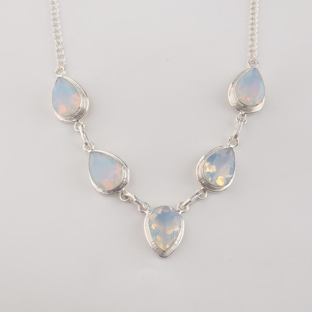 Серебряное колье с молочным опалом, колье из белого опала из серебра 925 пробы для женщин, свадебное колье RN-1-19