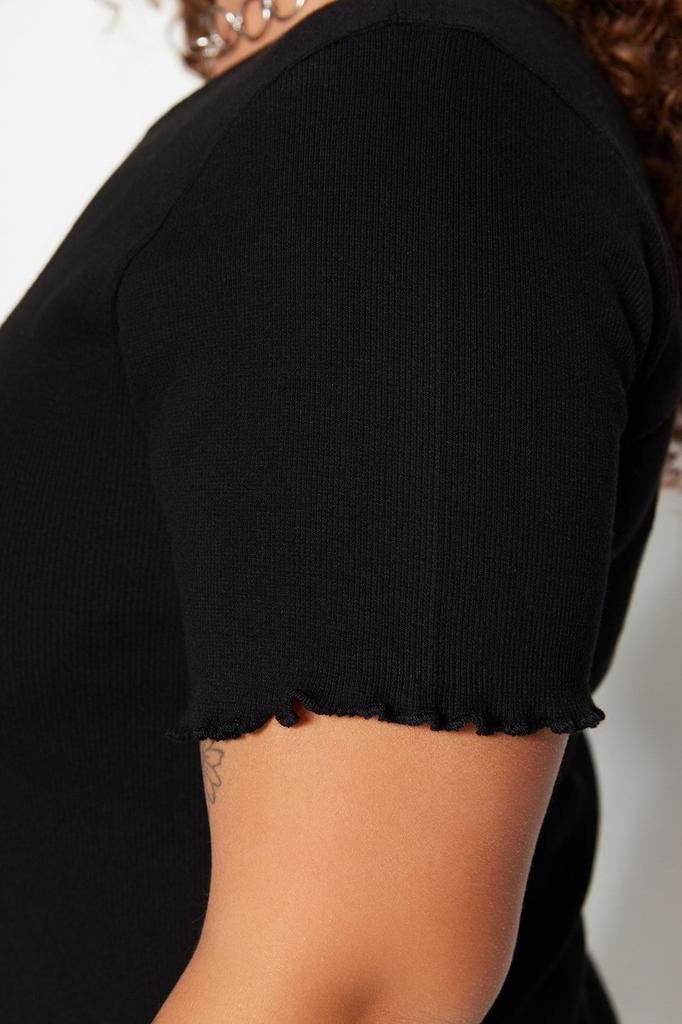 Женский стиль плюс размер черная облегающая трикотажная блузка в рубчик с круглым вырезом
