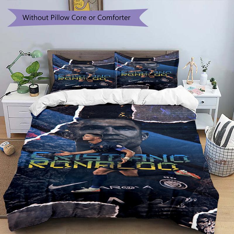 Ronaldo's Uefa Champions League Goal Celebration Bedding Set, Breathable Duvet Cover with Pillowcases, Soft Bed Linen for Bedroom Home Decoration, Per