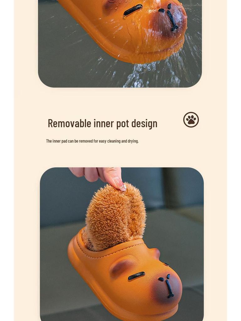 Детские нескользящие хлопковые тапочки Cang-Capybara: Милые зимние комнатные тапочки с мягкой подошвой и забавным дизайном в виде какашки