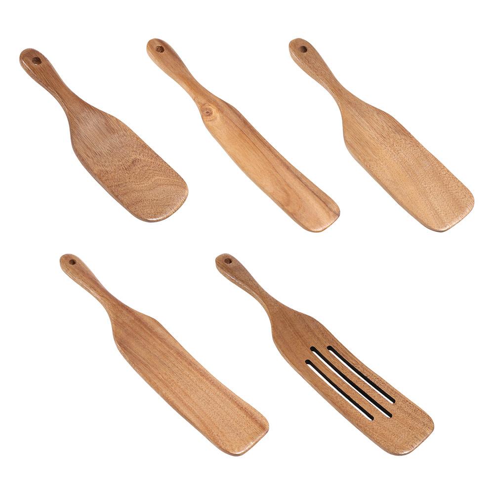 Non Stick Long Handle Spatula Natural Wood Kitchen Leakage Shovel  Kitchenware Supplies