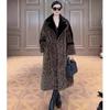 Women Autumn and Winter Leopard Print Fur Imitation Mink Fur  Long Coat Lapel Long Sleeve Fashion Office Ladies Casual Jacket
