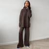 Women's Autumn/Winter High-Neck Sweater and Knit Pants Set - European/American Style, Loose Fit, Thick, Casual