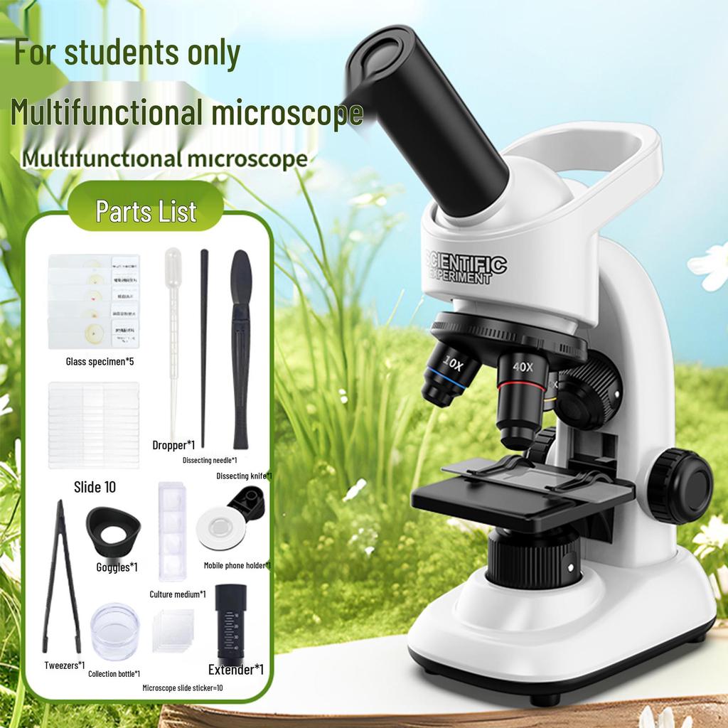 Детский HD микроскоп, научный набор с образцами, увеличение 40-16000x, для учеников начальной и средней школы.