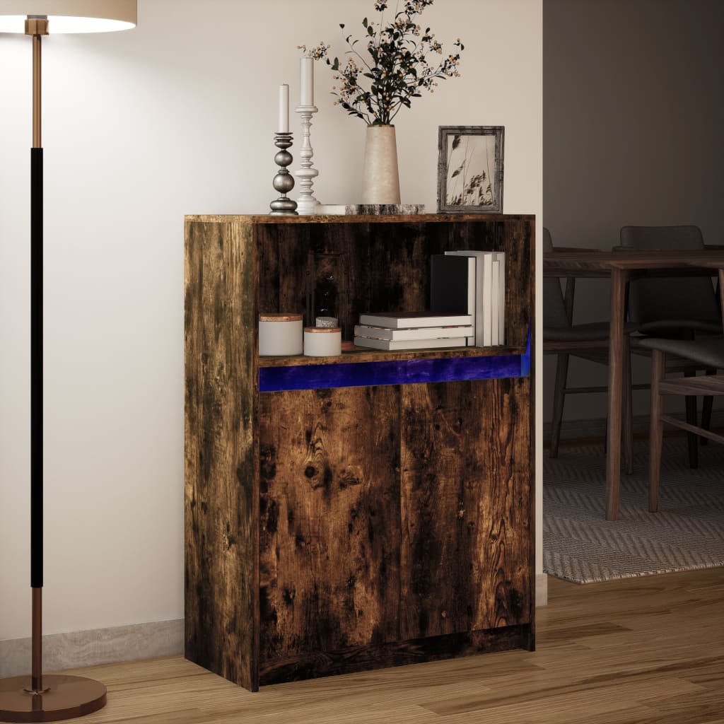 Sideboard with LED Lighting Smoked Oak Finish 72 x 34 x 100 cm Engineered Wood