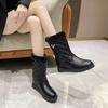 Плюс теплые зимние ботинки для женщин, полуботинки до середины голени, полувысокие женские туфли с подкладкой Gyaru, удобные и элегантные, дизайнерская распродажа класса люкс