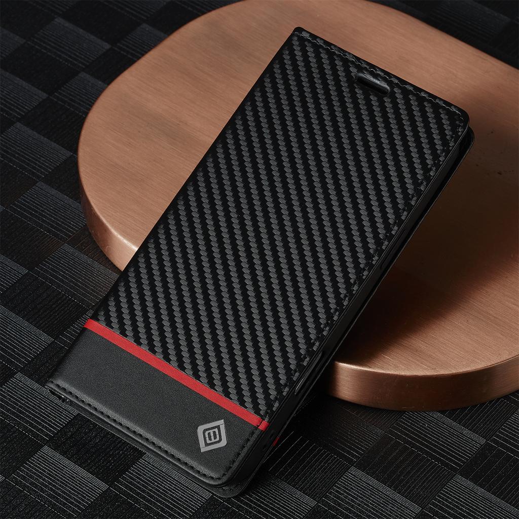 LC.IMEEKE For iPhone 17 Pro Wallet Case Carbon Fiber Texture Leather Phone Cover